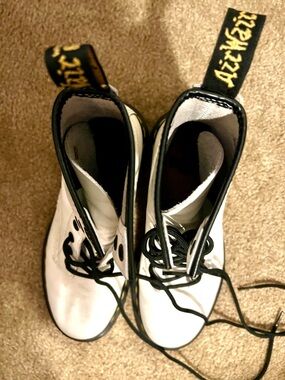 Dr. Martens White Leather Lace-Up Ankle Boots